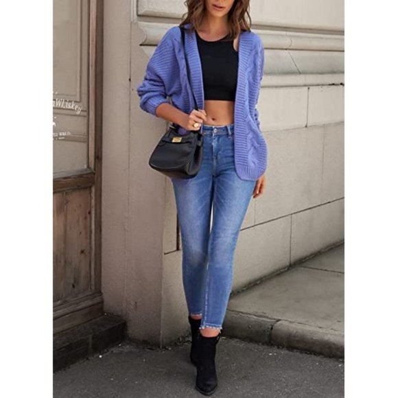 𝅺womens Winter Open Front Long Sleeve A Blue 2 - Picture 2 of 4